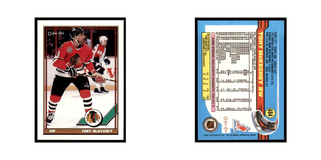Tony McKegney 1991 O-Pee-Chee #484 Chicago Blackhawks Hockey Card NM