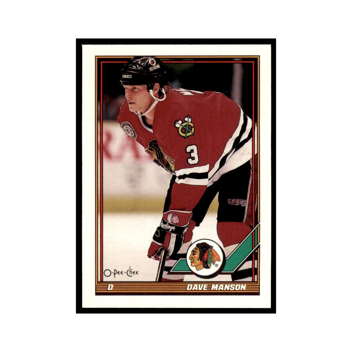 Dave Manson 1991 O-Pee-Chee #409 Chicago Blackhawks Hockey Card NM