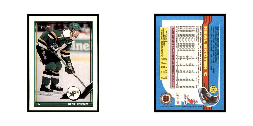 Neal Broten 1991 O-Pee-Chee #420 Minnesota North Stars Hockey Card NM