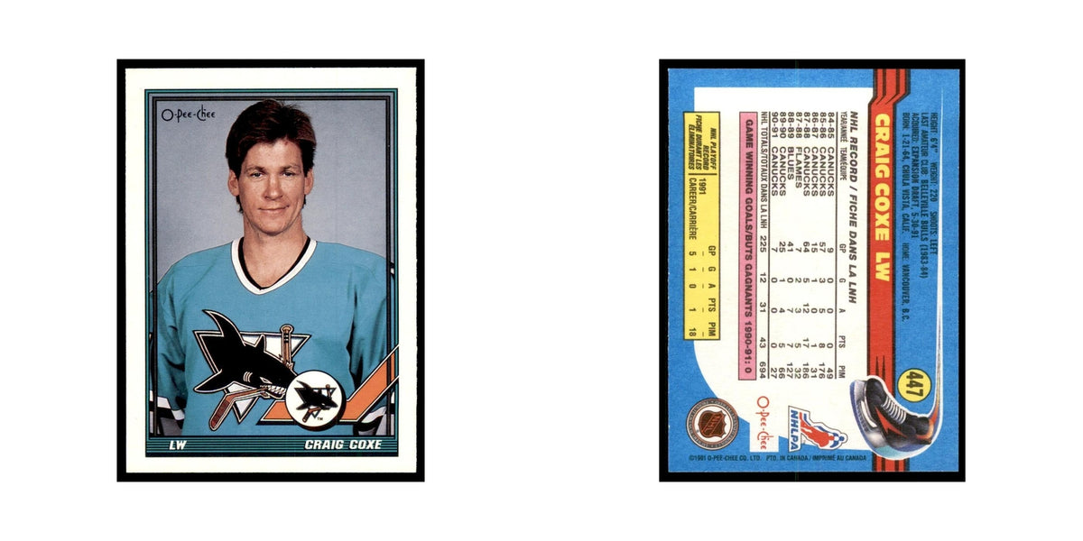 Craig Coxe 1991 O-Pee-Chee #447 San Jose Sharks Hockey Card NM