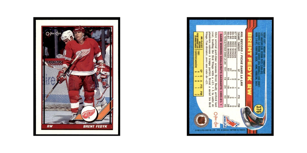 Brent Fedyk 1991 O-Pee-Chee #376 Detroit Red Wings Hockey Card NM