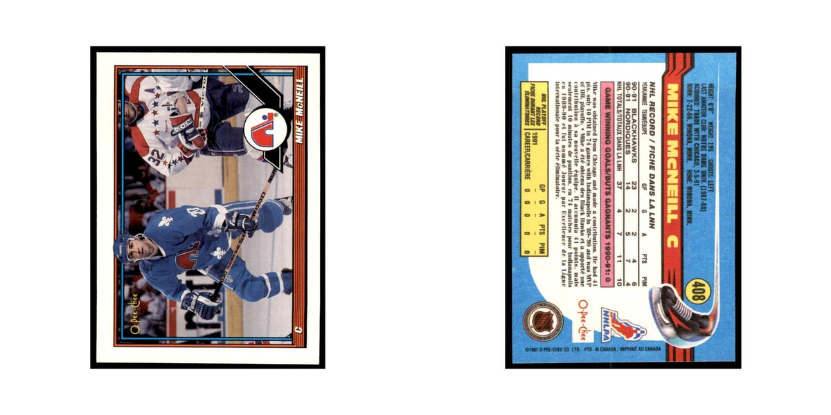 Mike McNeill 1991 O-Pee-Chee #408 Quebec Nordiques Hockey Card NM