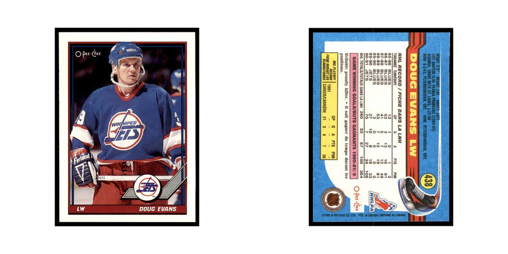 Doug Evans 1991 O-Pee-Chee #438 Winnipeg Jets Hockey Card NM