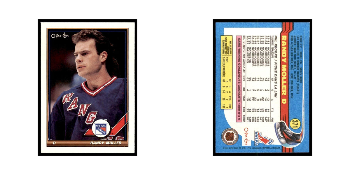 Randy Moller 1991 O-Pee-Chee #371 New York Rangers Hockey Card NM