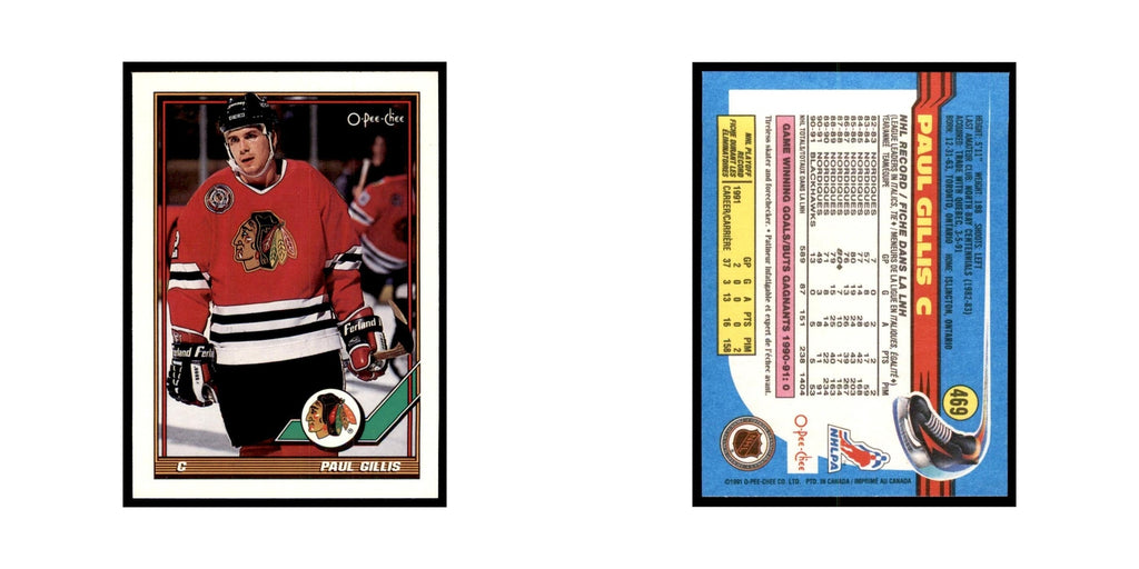 Paul Gillis 1991 O-Pee-Chee #469 Chicago Blackhawks Hockey Card NM