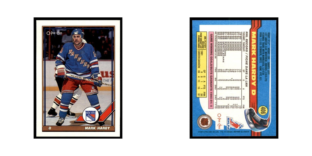 Mark Hardy 1991 O-Pee-Chee #406 New York Rangers Hockey Card NM