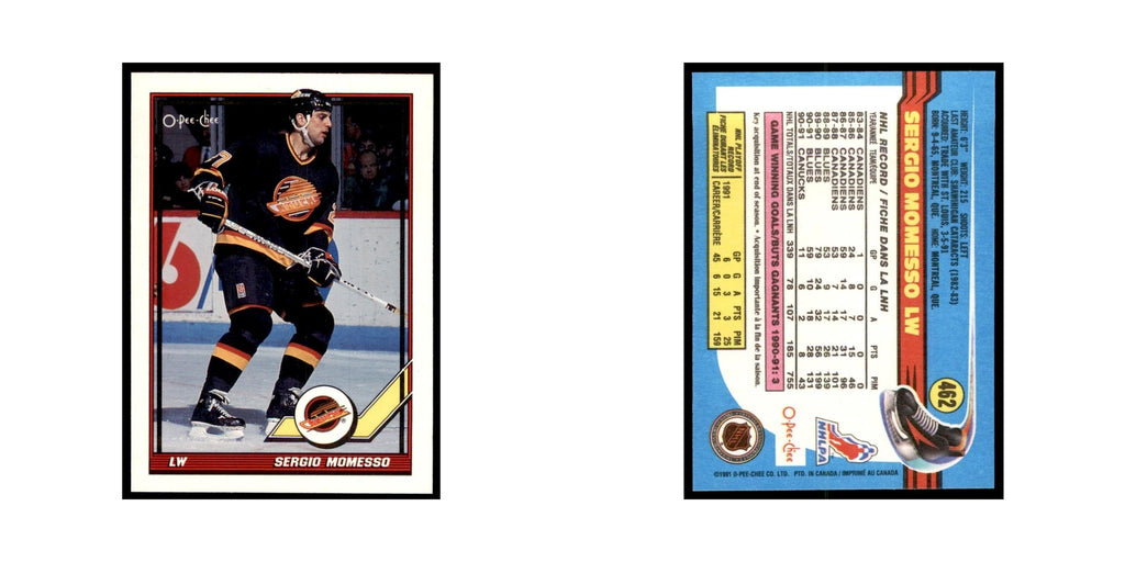 Sergio Momesso 1991 O-Pee-Chee #462 Vancouver Canucks Hockey Card NM
