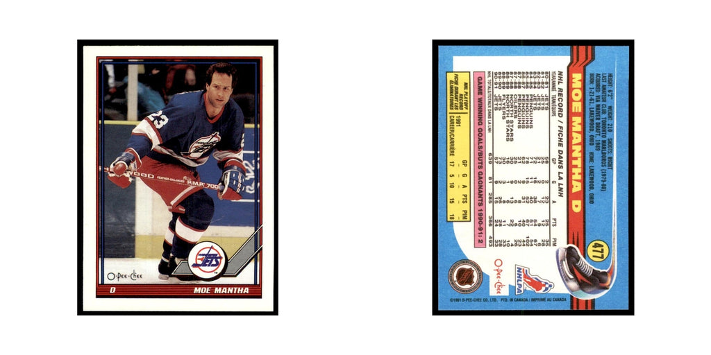 Moe Mantha 1991 O-Pee-Chee #477 Winnipeg Jets Hockey Card NM