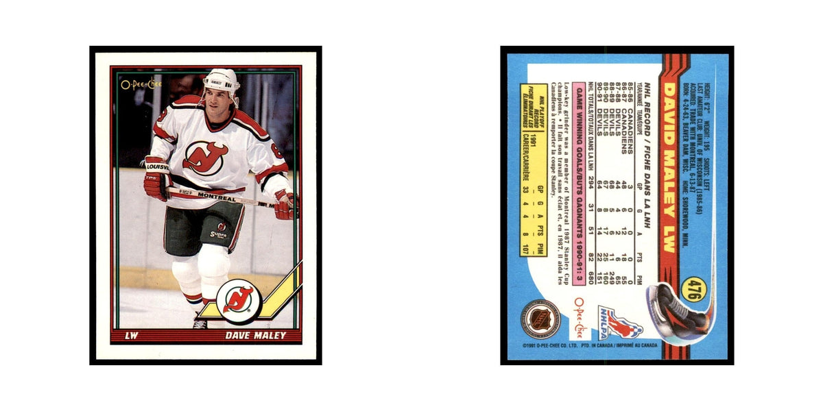 David Maley 1991 O-Pee-Chee #476 New Jersey Devils Hockey Card NM