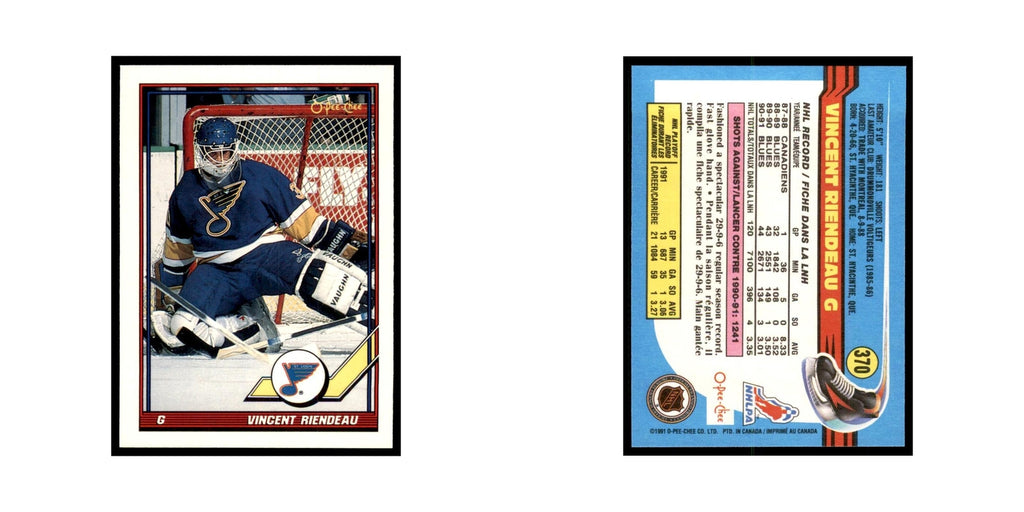 Vincent Riendeau 1991 O-Pee-Chee #370 St. Louis Blues Hockey Card NM