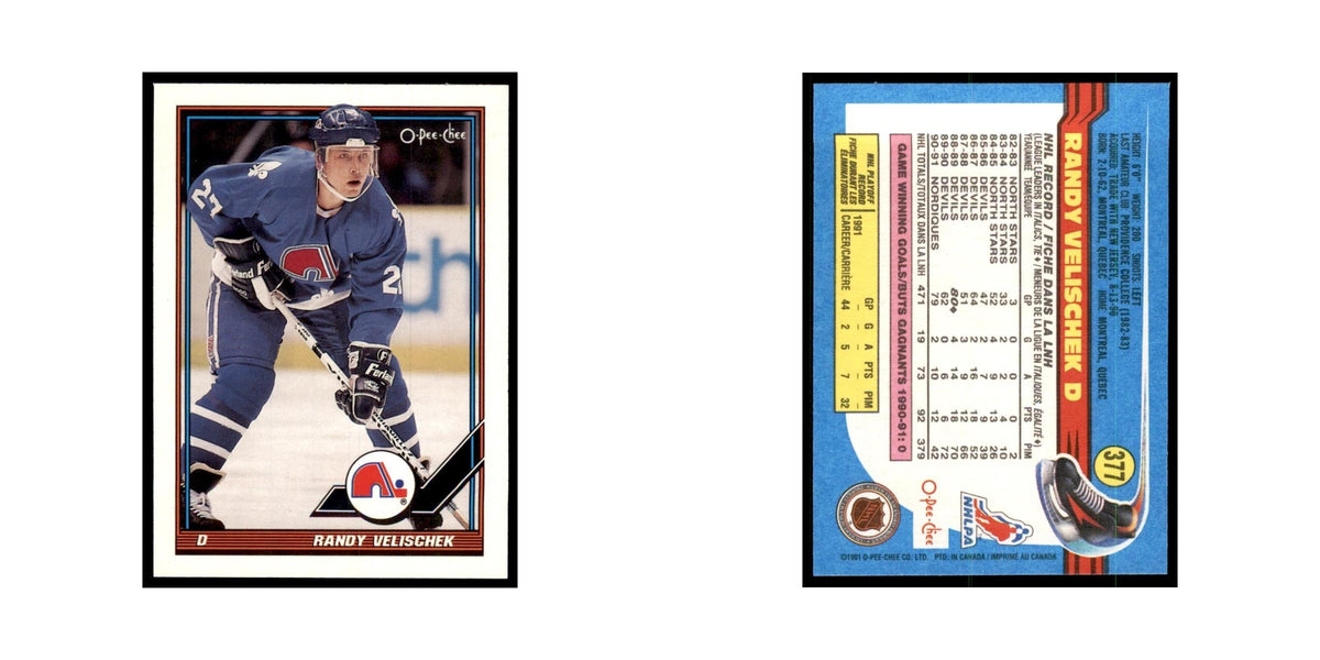 Randy Velischek 1991 O-Pee-Chee #377 Quebec Nordiques Hockey Card NM
