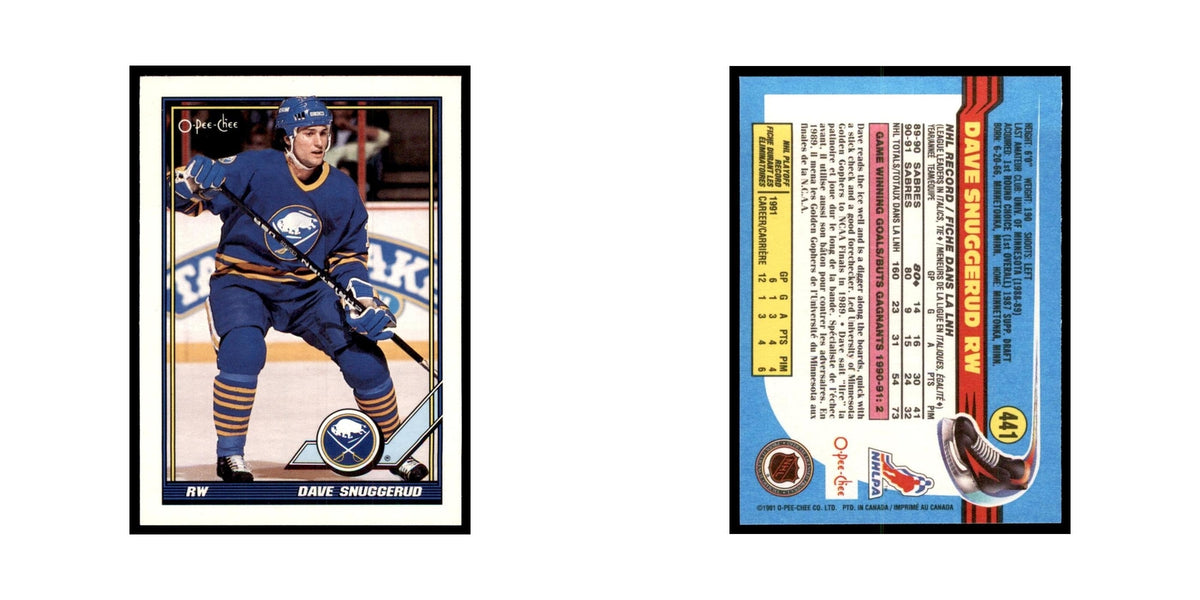 Dave Snuggerud 1991 O-Pee-Chee #441 Buffalo Sabres Hockey Card NM