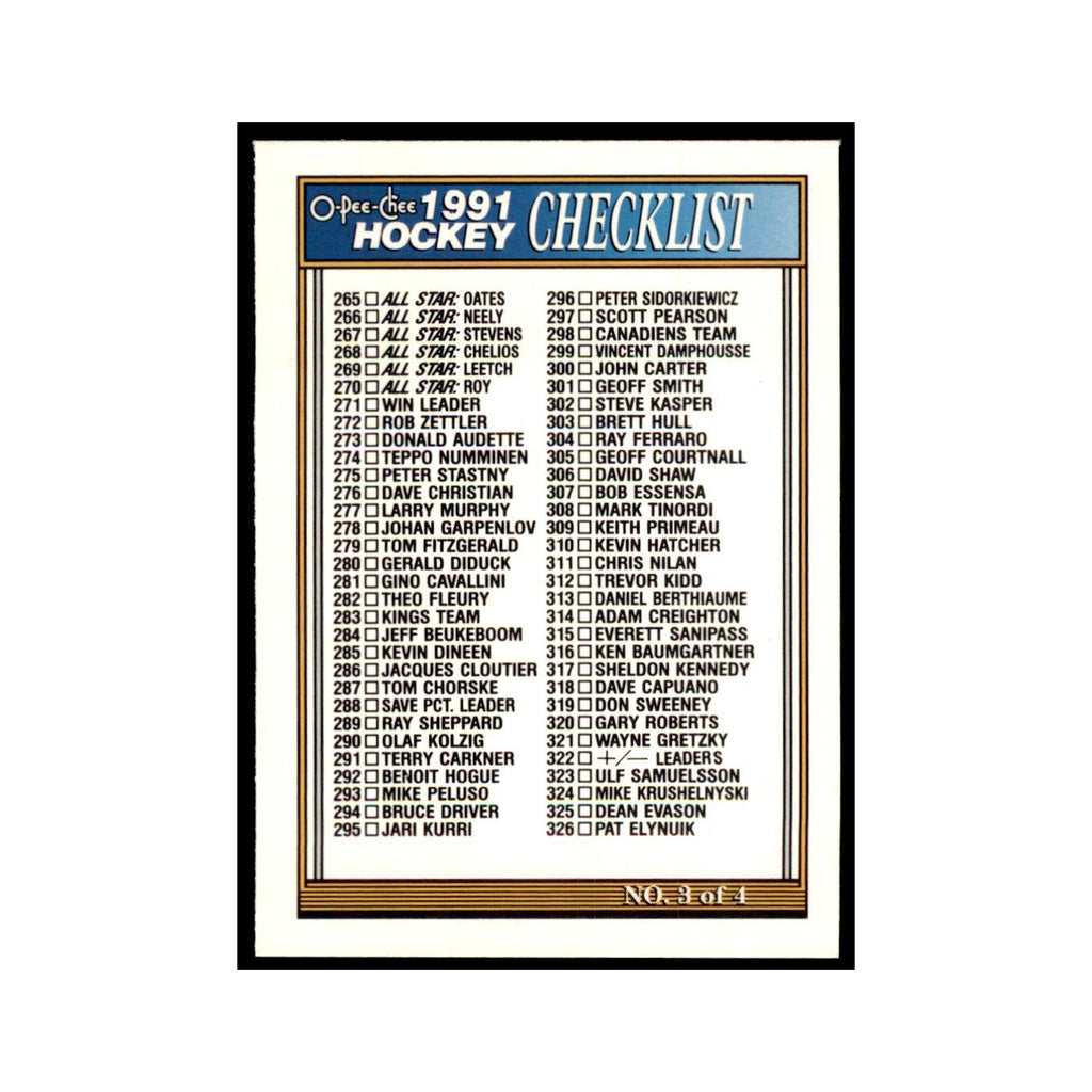 Checklist 3 1991 O-Pee-Chee #396 Hockey Card NM