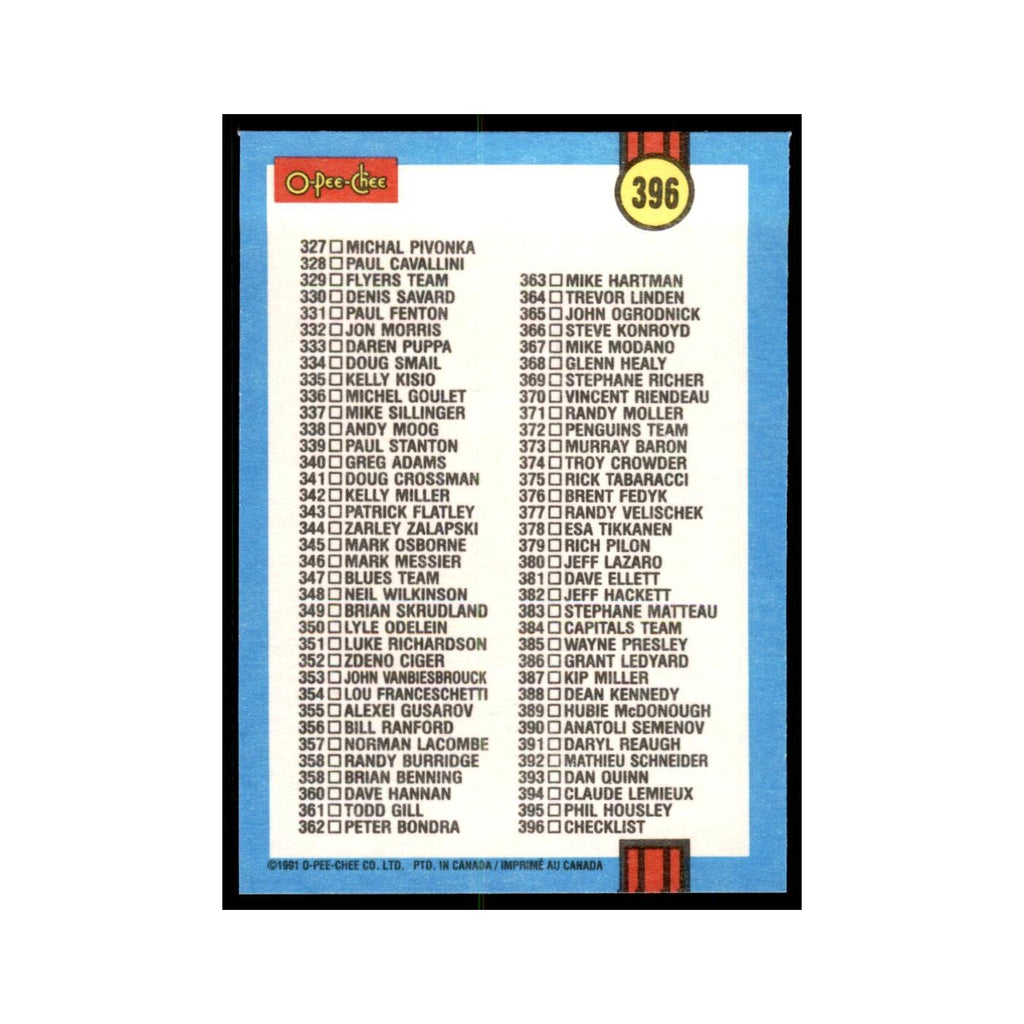 Checklist 3 1991 O-Pee-Chee #396 Hockey Card NM