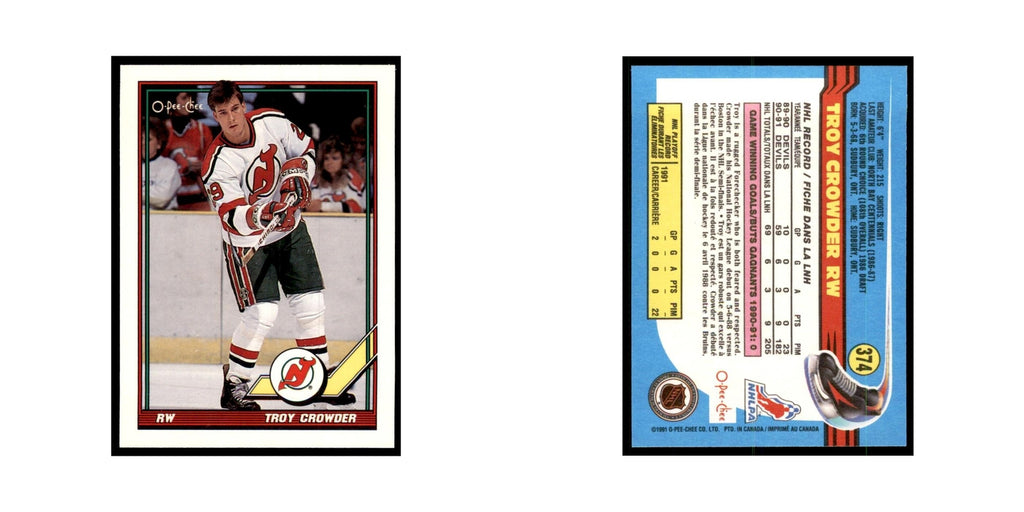 Troy Crowder 1991 O-Pee-Chee #374 New Jersey Devils Hockey Card NM