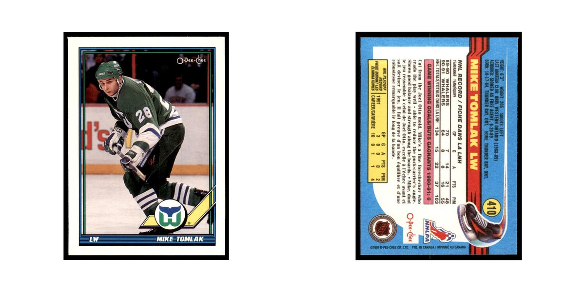 Mike Tomlak 1991 O-Pee-Chee #410 Hartford Whalers Hockey Card NM