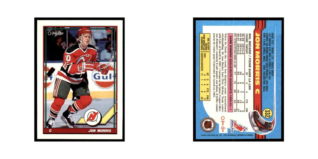 Jon Morris 1991 O-Pee-Chee #332 New Jersey Devils Hockey Card NM