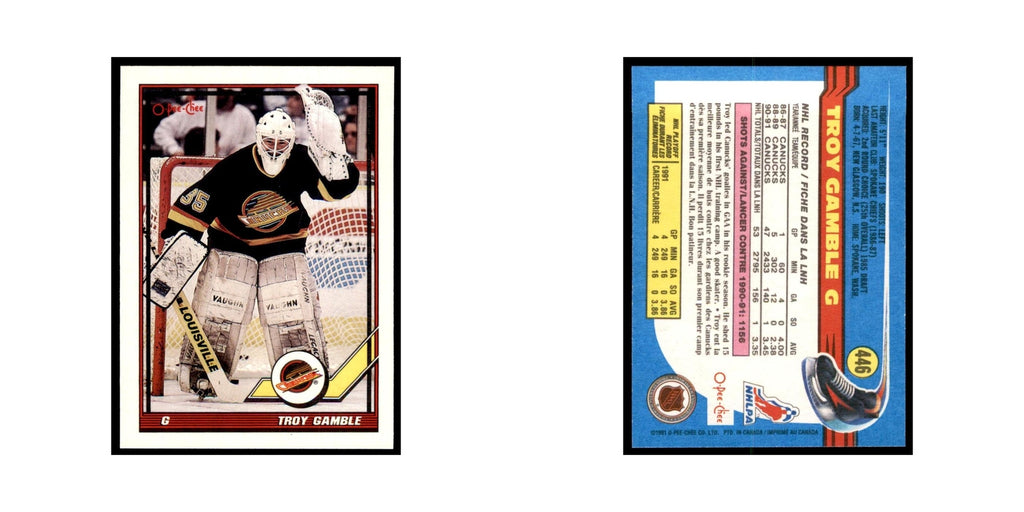 Troy Gamble 1991 O-Pee-Chee #446 Vancouver Canucks Hockey Card NM