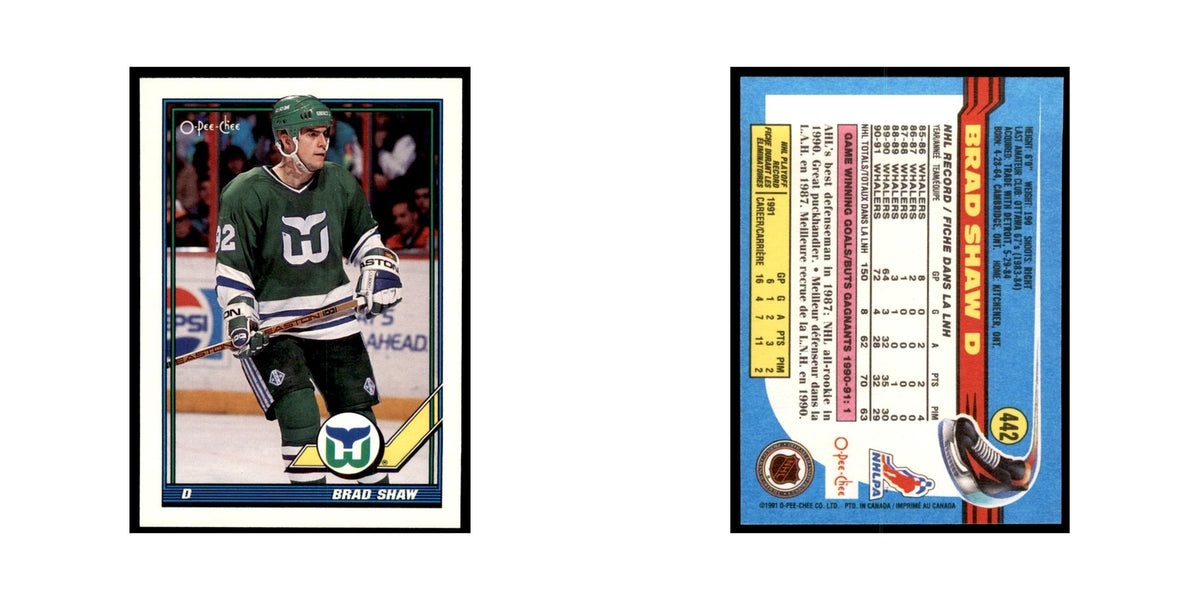 Brad Shaw 1991 O-Pee-Chee #442 Hartford Whalers Hockey Card NM