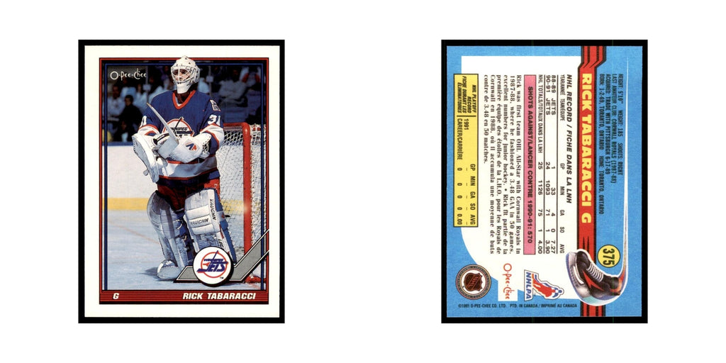 Rick Tabaracci 1991 O-Pee-Chee #375 Winnipeg Jets Hockey Card NM