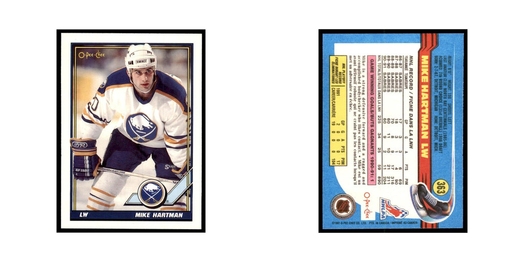 Mike Hartman 1991 O-Pee-Chee #363 Buffalo Sabres Hockey Card NM
