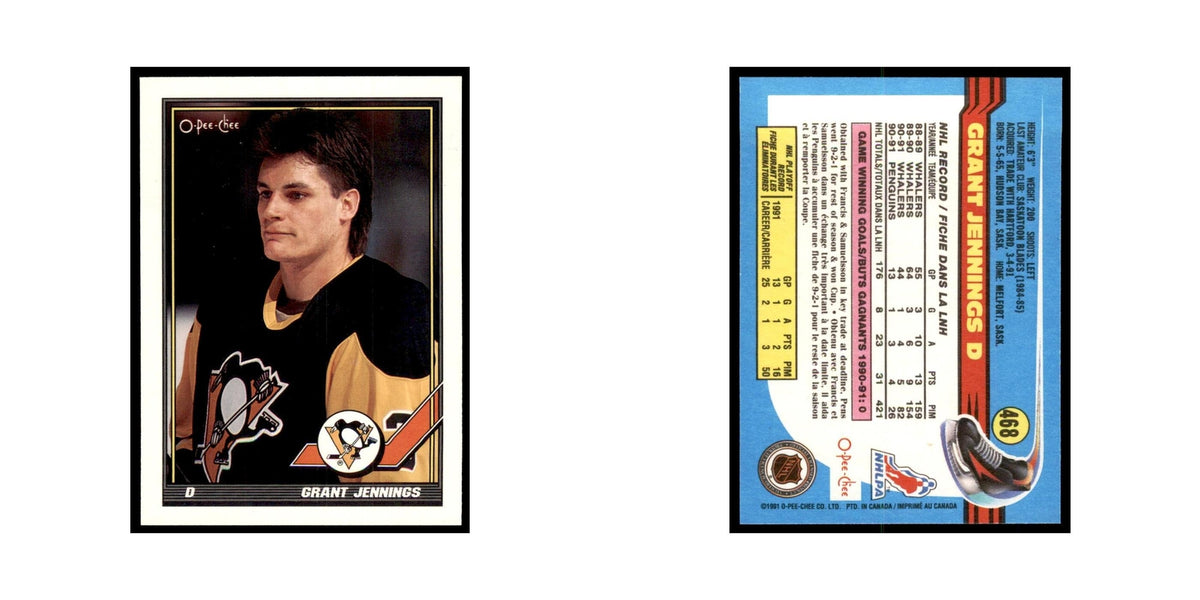Grant Jennings 1991 O-Pee-Chee #468 Pittsburgh Penguins Hockey Card NM
