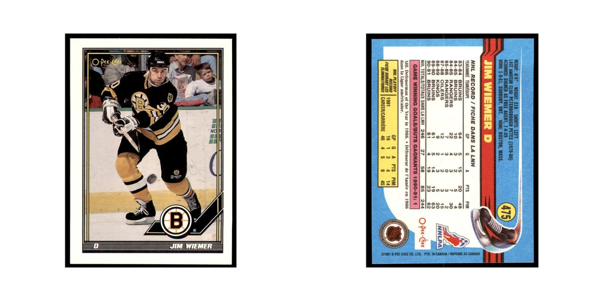 Jim Wiemer 1991 O-Pee-Chee #475 Boston Bruins Hockey Card NM