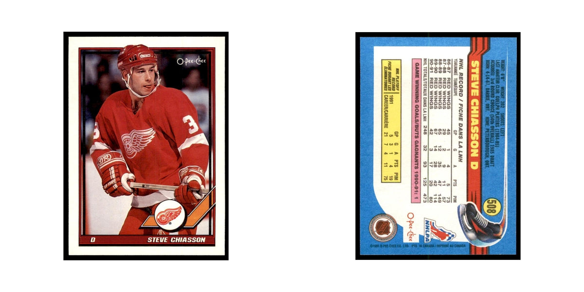 Steve Chiasson 1991 O-Pee-Chee #508 Detroit Red Wings Hockey Card NM