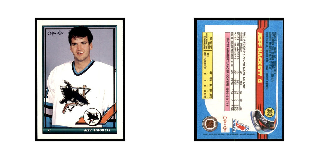 Jeff Hackett 1991 O-Pee-Chee #382 San Jose Sharks Hockey Card NM