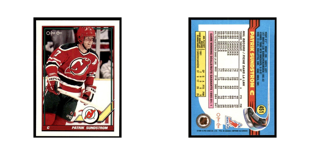 Patrik Sundstrom 1991 O-Pee-Chee #451 New Jersey Devils Hockey Card NM