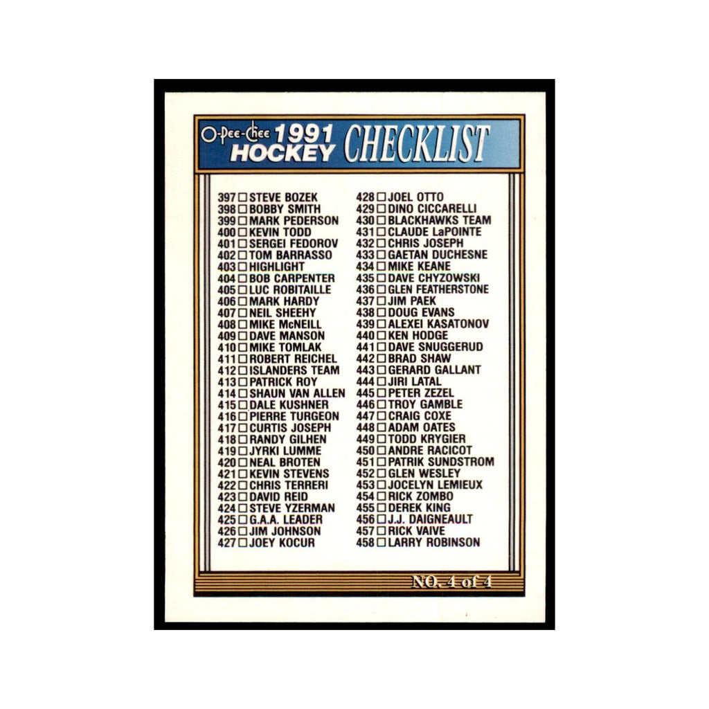 Checklist 4 1991 O-Pee-Chee #528 Hockey Card NM