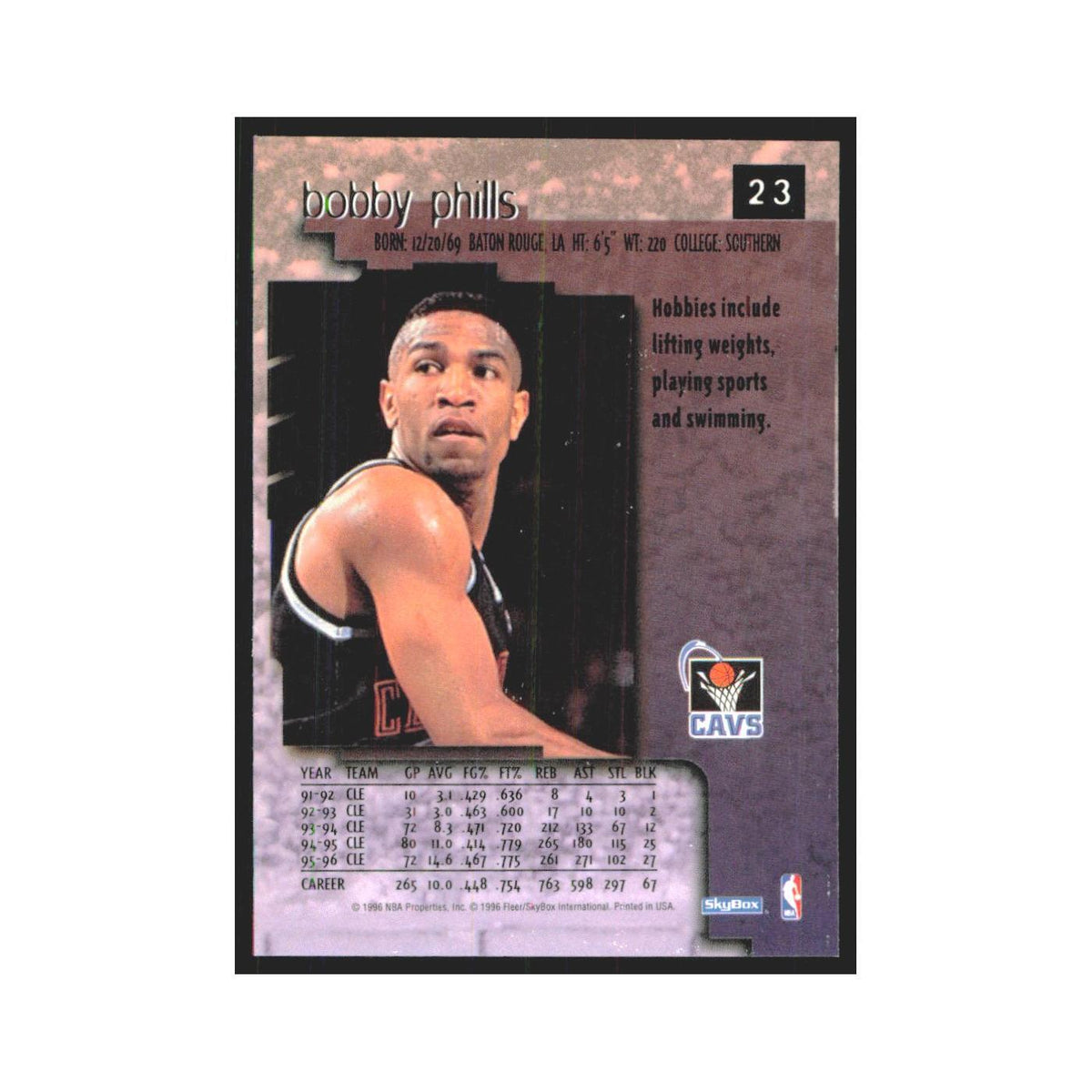 Bobby Phills 1996 SkyBox Premium #23 Cleveland Cavaliers Basketball Card NM