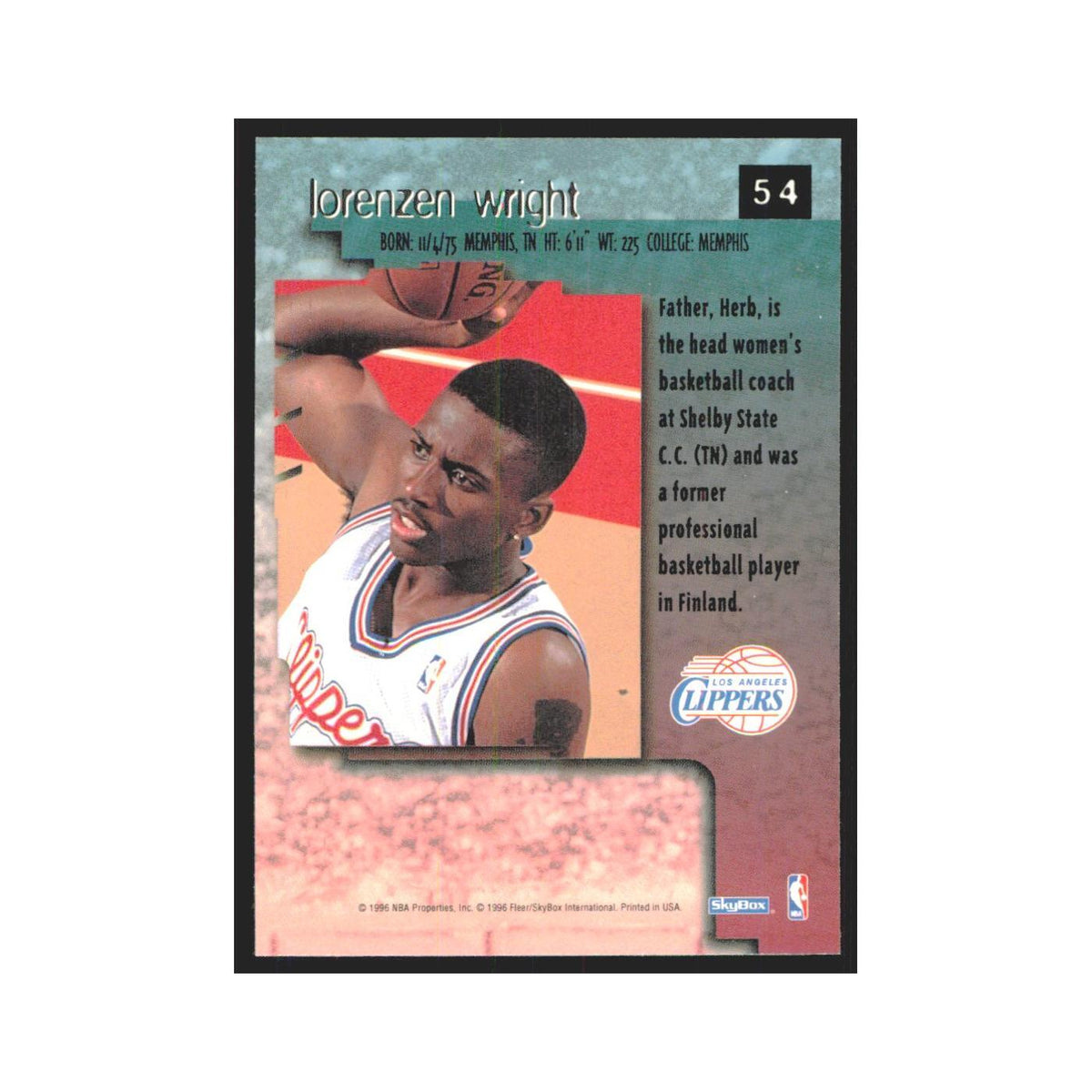 Lorenzen Wright 1996 SkyBox Premium #54 Los Angeles Clippers Basketball Card NM
