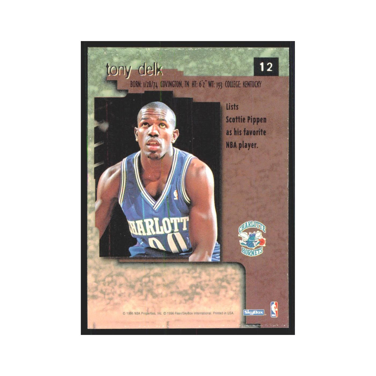Tony Delk 1996 SkyBox Premium #12 Charlotte Hornets Basketball Card NM