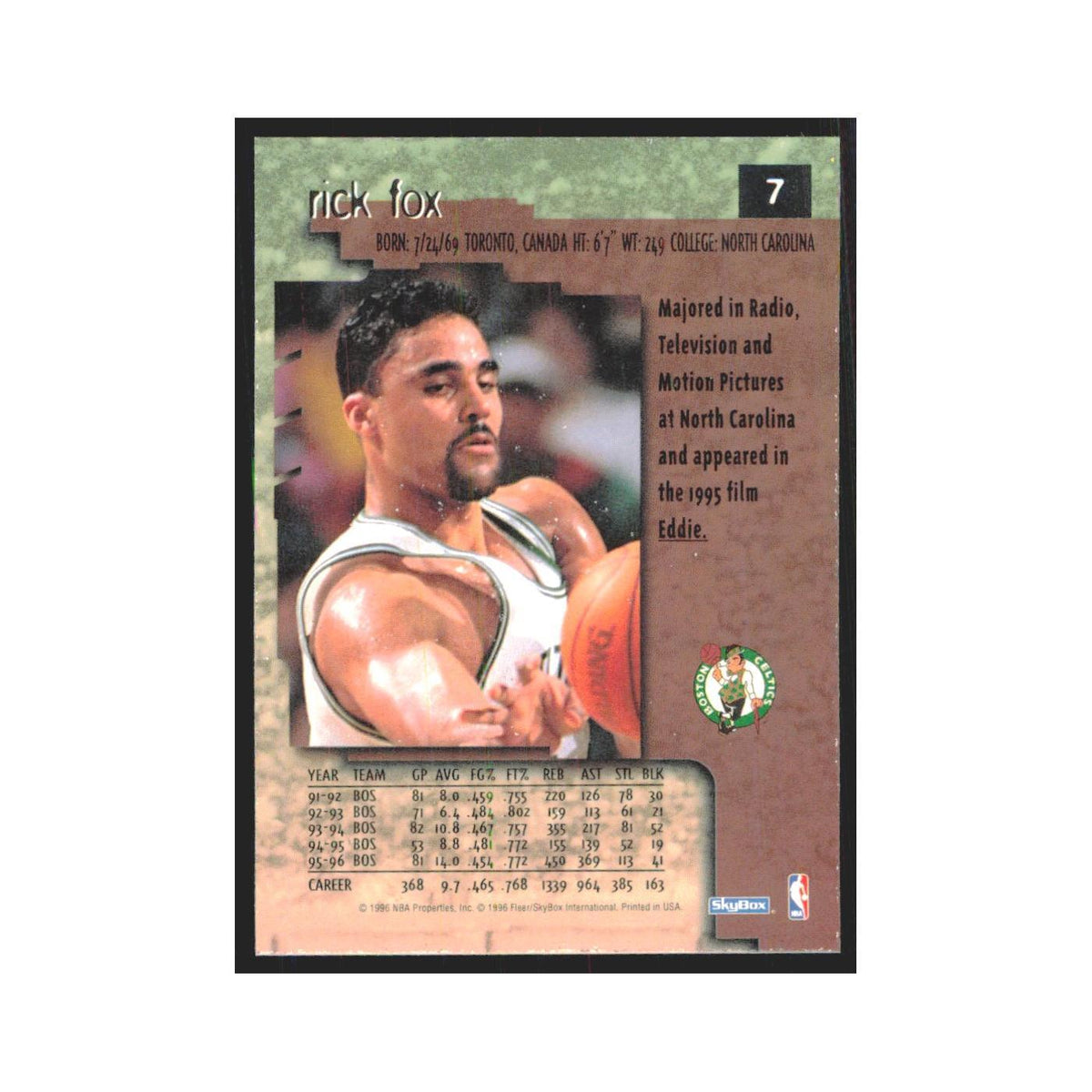 Rick Fox 1996 SkyBox Premium #7 Boston Celtics Basketball Card NM