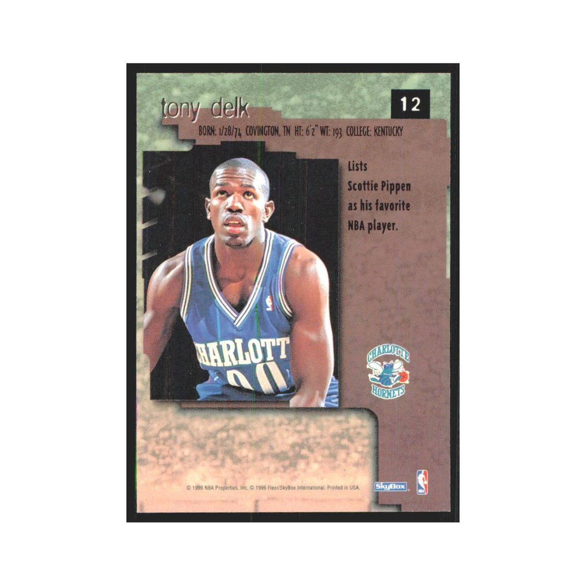 Tony Delk 1996 SkyBox Premium #12 Charlotte Hornets Basketball Card NM