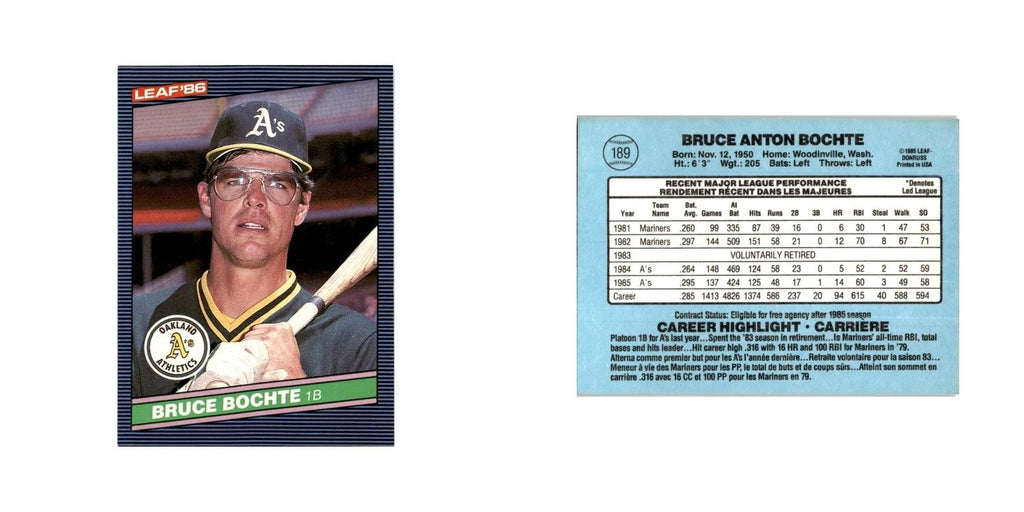 Bruce Bochte 1986 Leaf #189 Oakland Athletics Baseball Card NM