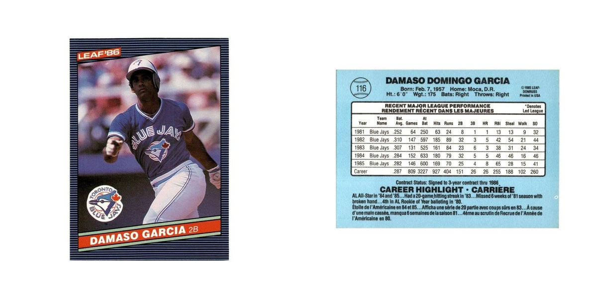Damaso Garcia 1986 Leaf #116 Toronto Blue Jays Baseball Card NM