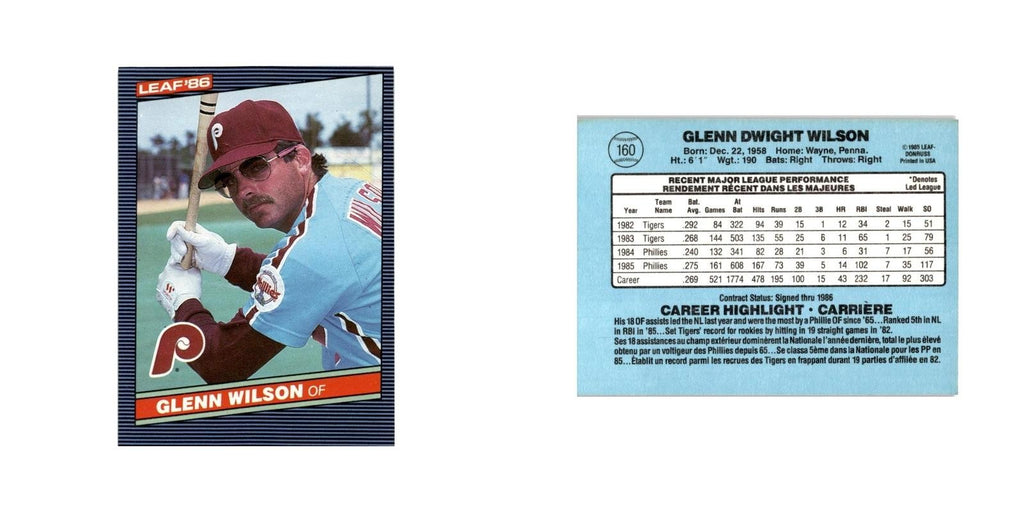 Glenn Wilson 1986 Leaf #160 Philadelphia Phillies Baseball Card NM