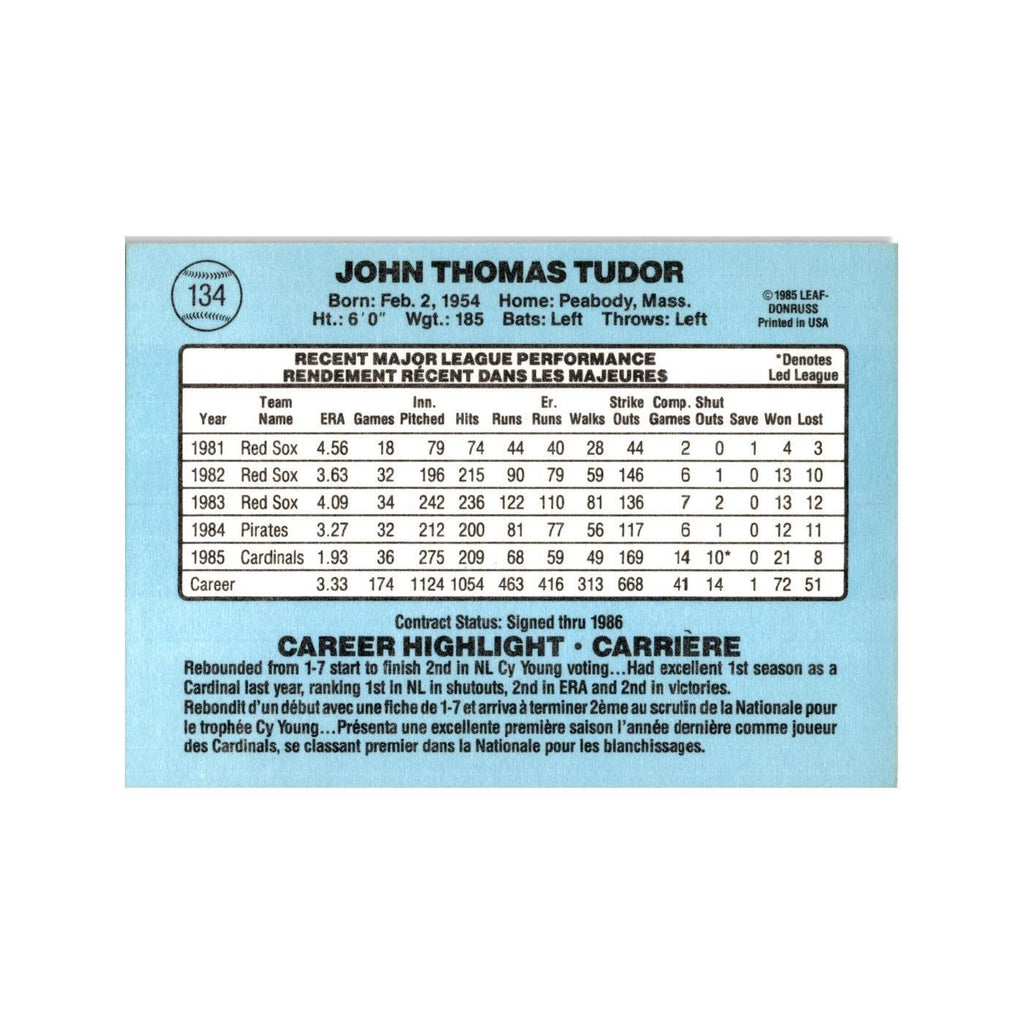 John Tudor 1986 Leaf #134 St. Louis Cardinals Baseball Card NM
