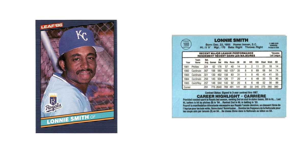 Lonnie Smith 1986 Leaf #188 Kansas City Royals Baseball Card NM