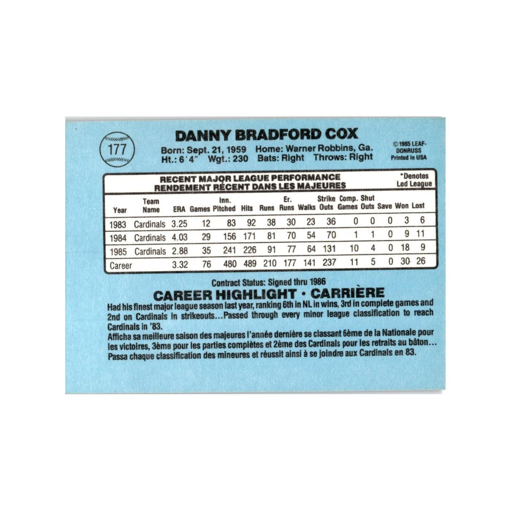 Danny Cox 1986 Leaf #177 St. Louis Cardinals Baseball Card NM