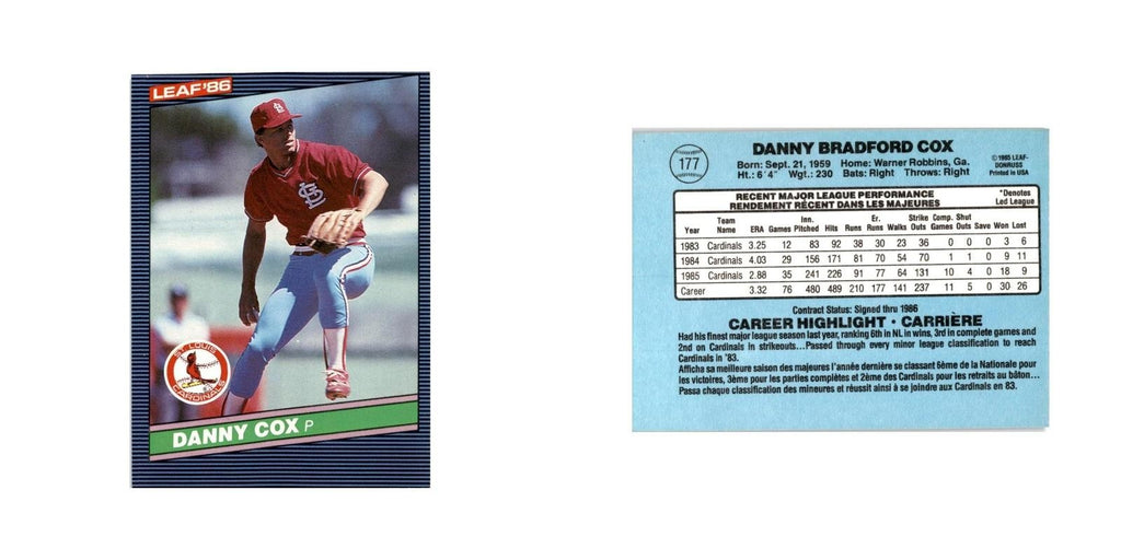 Danny Cox 1986 Leaf #177 St. Louis Cardinals Baseball Card NM