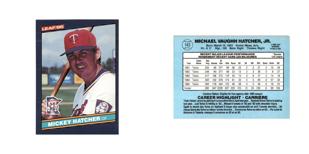 Mickey Hatcher 1986 Leaf #143 Minnesota Twins Baseball Card NM