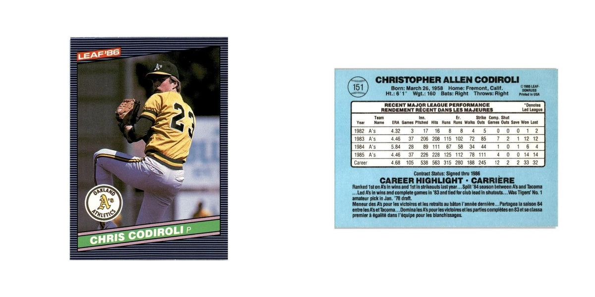 Chris Codiroli 1986 Leaf #151 Oakland Athletics Baseball Card NM
