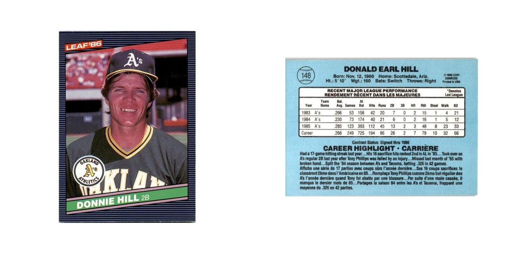 Donnie Hill 1986 Leaf #148 Oakland Athletics Baseball Card NM