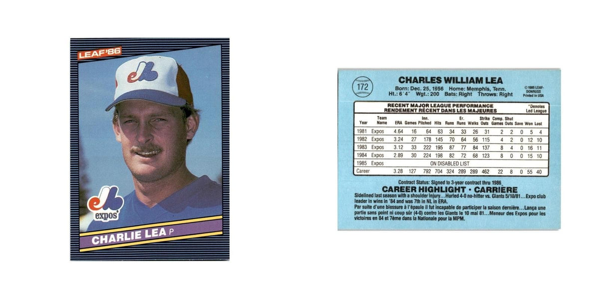 Charlie Lea 1986 Leaf #172 Montreal Expos Baseball Card NM