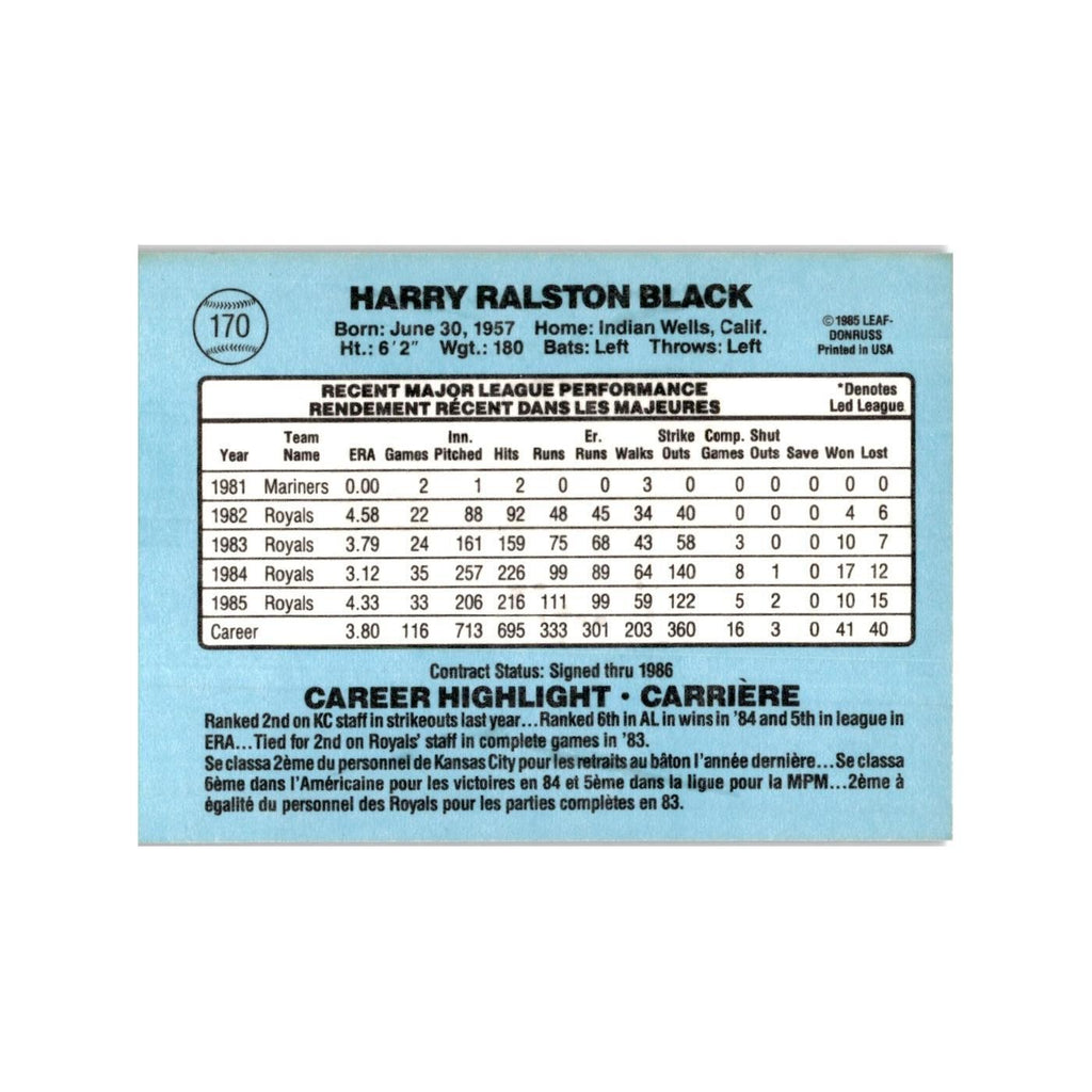 Bud Black 1986 Leaf #170 Kansas City Royals Baseball Card NM