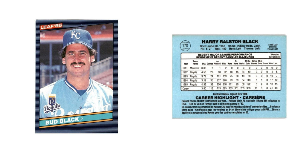 Bud Black 1986 Leaf #170 Kansas City Royals Baseball Card NM