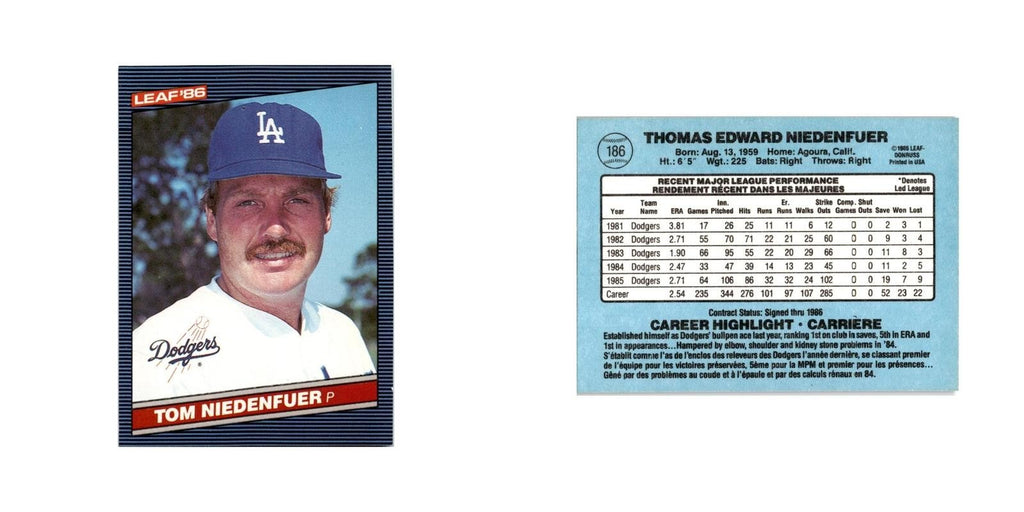 Tom Niedenfuer 1986 Leaf #186 Los Angeles Dodgers Baseball Card NM